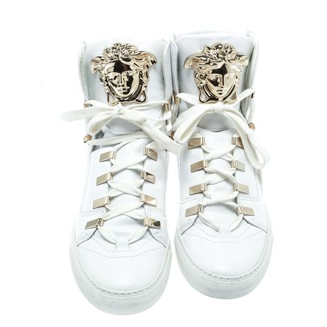 versace white zip and chain medusa high top sneakers|Versace high top sneaker.